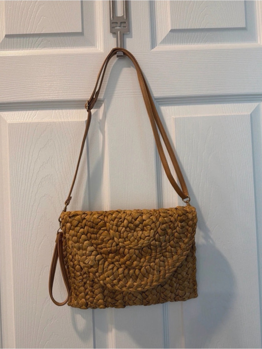 Woven Straw Clutch or Shoulder Bag - Tan